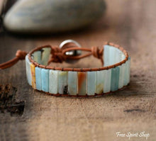 Load image into Gallery viewer, Natural Amazonite Stone & Leather Tree Of Life Bracelet