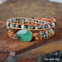 Load image into Gallery viewer, Green Jade & Jasper Wrap Bracelet, Boho Bead Bracelet
