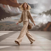Load image into Gallery viewer, Leopard Print Sweatshirt & Wide Leg Pants Lounge Set
