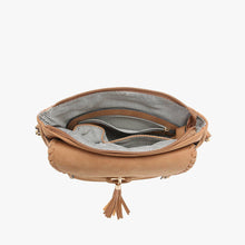 Load image into Gallery viewer, Layla Faux Suede Whipstitch Crossbody w/ Tassel: Brown