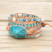 Load image into Gallery viewer, Natural Calming Amazonite Bead Wrap Bracelet, Boho Jewelry
