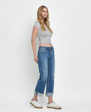 Load image into Gallery viewer, MID RISE RAW CUFFED HEM SLIM WIDE JEANS