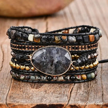 Load image into Gallery viewer, Natural Black Labradorite & Picasso Jasper Wrap Bracelet