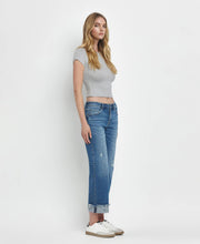 Load image into Gallery viewer, MID RISE RAW CUFFED HEM SLIM WIDE JEANS