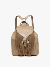 Load image into Gallery viewer, Jewel Fringe Bucket Backpack – Distressed Vegan Bag