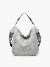 Load image into Gallery viewer, Aris Whipstitch Hobo/Crossbody w/ Guitar Strap: Lt. Grey