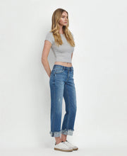 Load image into Gallery viewer, MID RISE RAW CUFFED HEM SLIM WIDE JEANS
