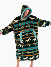 Load image into Gallery viewer, Horse Fair Isle Dark Blanket Hoodie