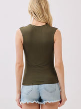 Load image into Gallery viewer, Double Layer V-neck Sleeveless Top Olive