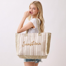 Load image into Gallery viewer, Vintage Sunshine Stripe Fringe Tote Bag Taupe
