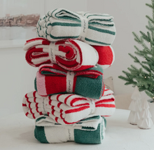 Load image into Gallery viewer, Red/Cream Stripe Cozy Luxe Home Blanket