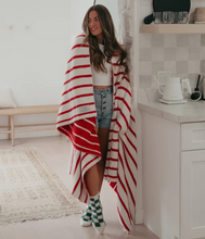 Load image into Gallery viewer, Red/Cream Stripe Cozy Luxe Home Blanket