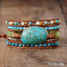 Load image into Gallery viewer, Natural Turquoise Jasper Punk Wrap Beaded Bracelet