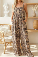 Load image into Gallery viewer, Leopard Print Square Neck Pleated Wide Leg Jumpsuit