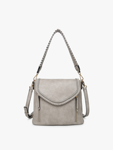Load image into Gallery viewer, Lorelei Double Zip Whipstitch Trim Crossbody: Lt. Grey