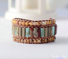 Load image into Gallery viewer, Natural Jasper Leather Wrap Sunflower Bracelet
