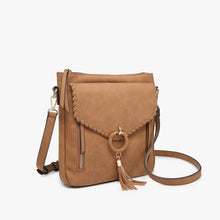Load image into Gallery viewer, Layla Faux Suede Whipstitch Crossbody w/ Tassel: Brown