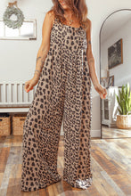 Load image into Gallery viewer, Leopard Print Square Neck Pleated Wide Leg Jumpsuit
