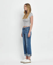 Load image into Gallery viewer, MID RISE RAW CUFFED HEM SLIM WIDE JEANS