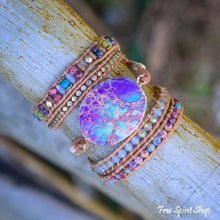Load image into Gallery viewer, Handmade Purple & Turquoise Jasper Wrap Bracelet