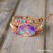 Load image into Gallery viewer, Handmade Purple & Turquoise Jasper Wrap Bracelet