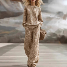 Load image into Gallery viewer, Leopard Print Sweatshirt &amp; Wide Leg Pants Lounge Set
