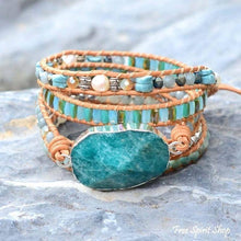 Load image into Gallery viewer, Natural Calming Amazonite Bead Wrap Bracelet, Boho Jewelry
