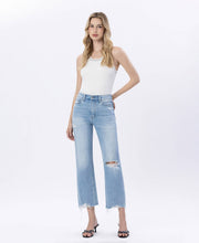 Load image into Gallery viewer, HIGH RISE DISTRESSED CROP SLIM WIDE JEANS
