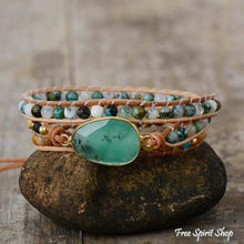 Load image into Gallery viewer, Green Jade &amp; Jasper Wrap Bracelet, Boho Bead Bracelet
