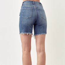 Load image into Gallery viewer, HIGH RISE DISTRESSED MID THIGH SHORTS

