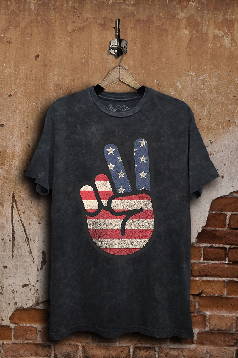 American Peace Hand Sign Graphic Top