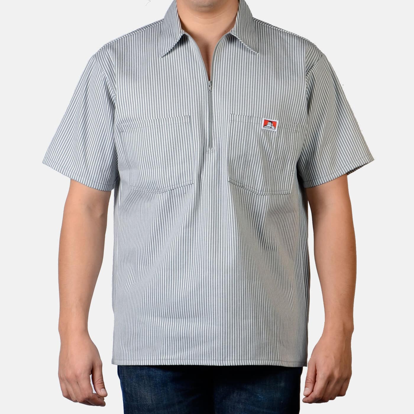Short Sleeve Stripe, 1/2 Zip – Grey