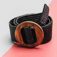 Load image into Gallery viewer, Wooden Buckle Rattan Stretch Waist Belt
