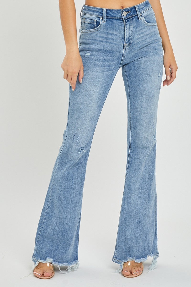 Alison High Rise Distressed Flare Jeans