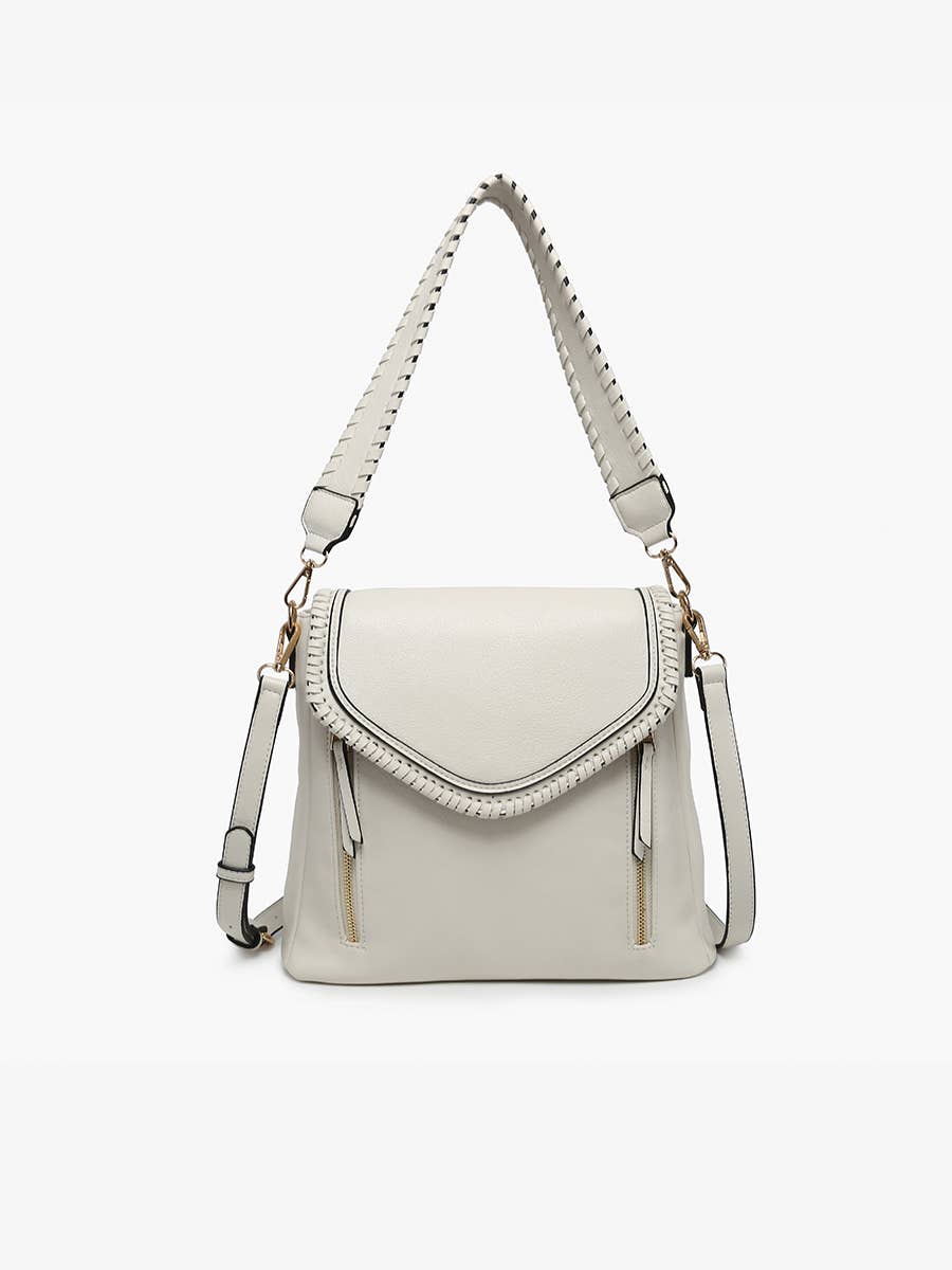 Lorelei Double Zip Whipstitch Trim Crossbody: Ivory