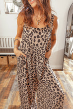 Load image into Gallery viewer, Leopard Print Square Neck Pleated Wide Leg Jumpsuit
