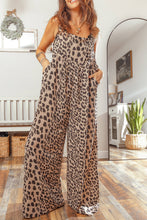 Load image into Gallery viewer, Leopard Print Square Neck Pleated Wide Leg Jumpsuit
