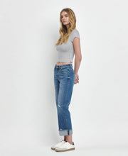 Load image into Gallery viewer, MID RISE RAW CUFFED HEM SLIM WIDE JEANS

