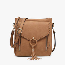 Load image into Gallery viewer, Layla Faux Suede Whipstitch Crossbody w/ Tassel: Brown
