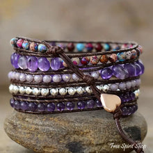 Load image into Gallery viewer, Amethyst &amp; Purple Jasper Wrap Bracelet
