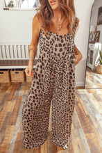 Load image into Gallery viewer, Leopard Print Square Neck Pleated Wide Leg Jumpsuit
