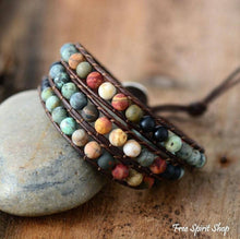 Load image into Gallery viewer, Natural "LOVE" Leather Wrap Bracelet, Boho Bead Bracelet
