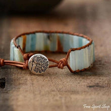 Load image into Gallery viewer, Natural  Amazonite Stone &amp; Leather Tree Of Life Bracelet
