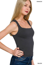 Load image into Gallery viewer, Everyday Double Layered Square Neck Tank Black
