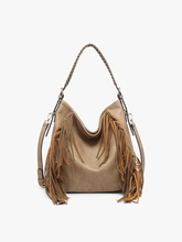 Load image into Gallery viewer, Sav Distressed Hobo w/ Fringe Detail: Taupe

