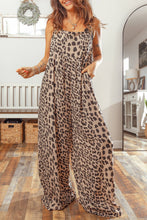Load image into Gallery viewer, Leopard Print Square Neck Pleated Wide Leg Jumpsuit
