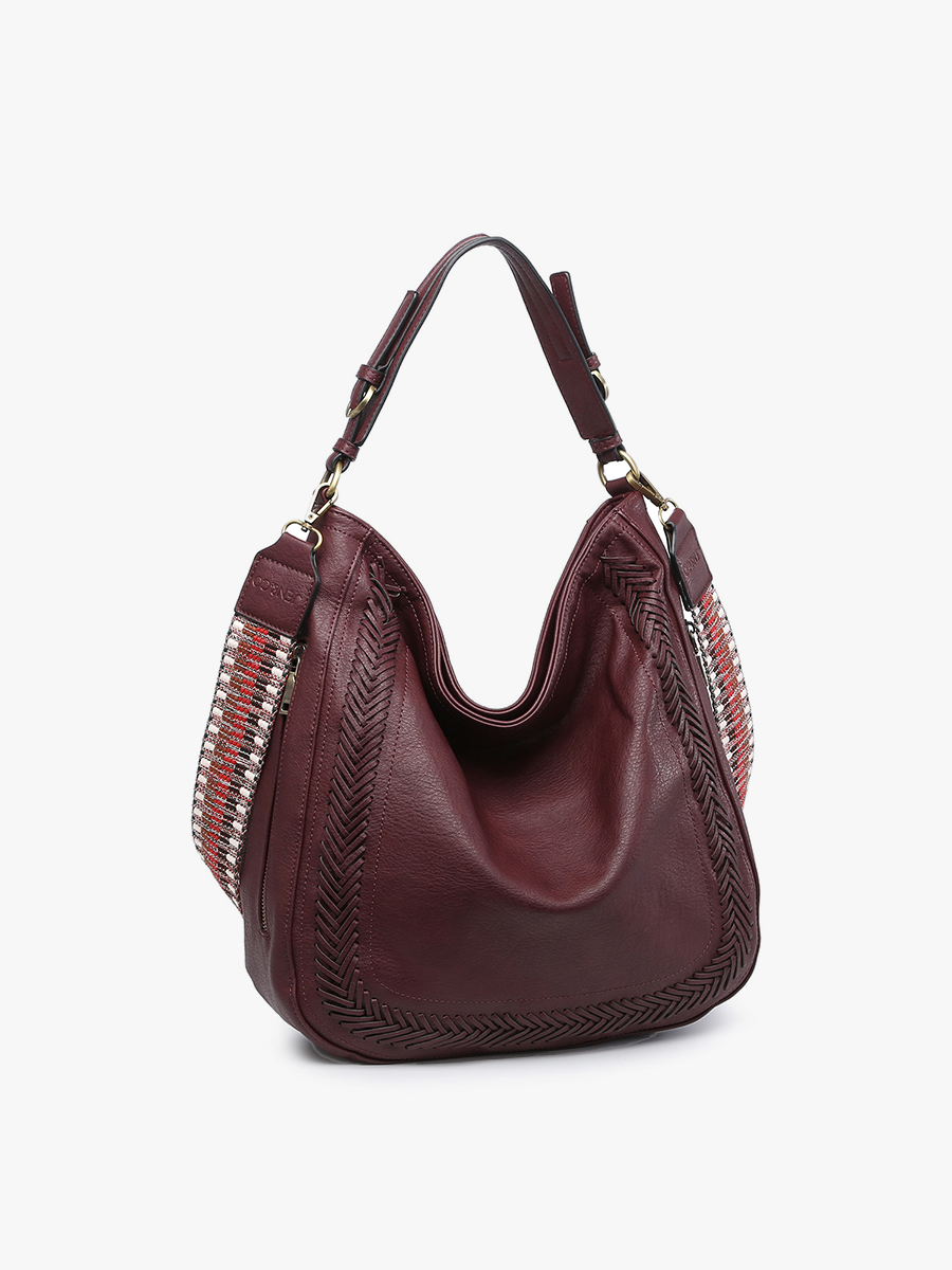 Aris Whipstitch Hobo/Crossbody w/ Guitar Strap: Wine