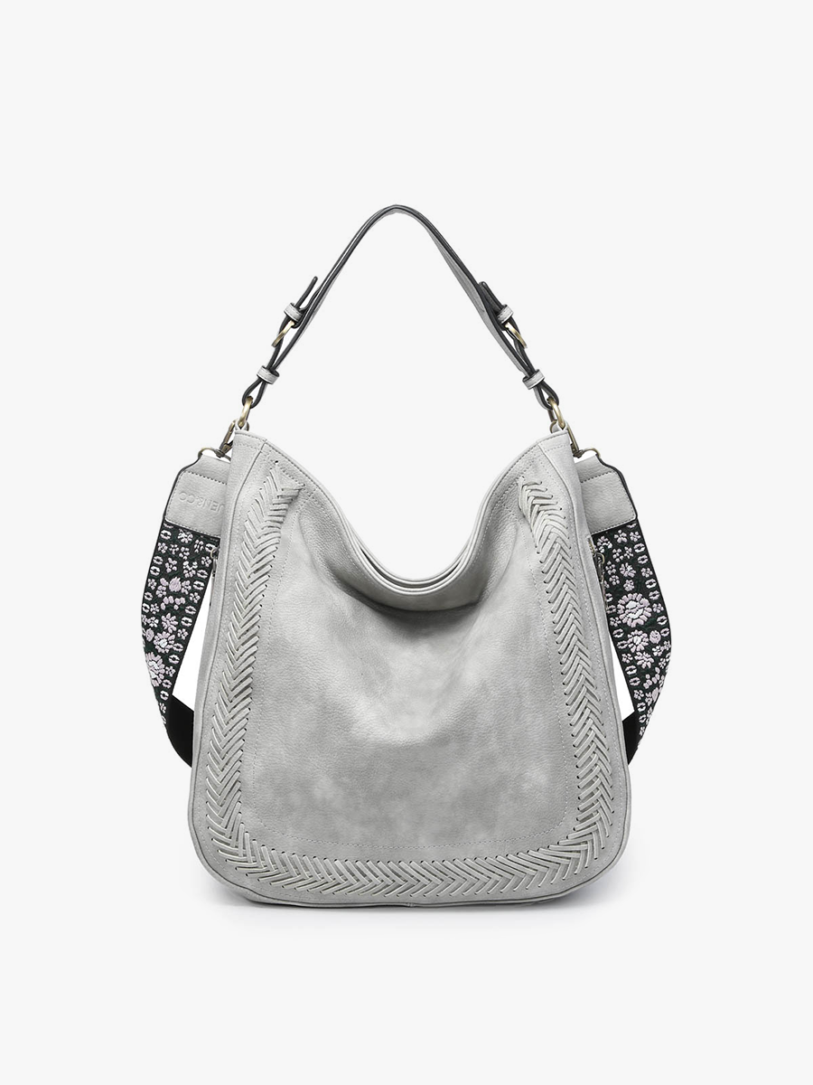 Aris Whipstitch Hobo/Crossbody w/ Guitar Strap: Lt. Grey