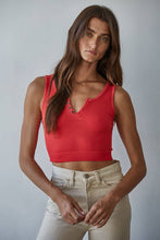 Load image into Gallery viewer, Henley Ribbed Modal Tank Red &amp; Black
