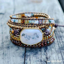 Load image into Gallery viewer, Natural Agate Moonlight &amp; Jasper Boho Beaded Wrap Bracelet
